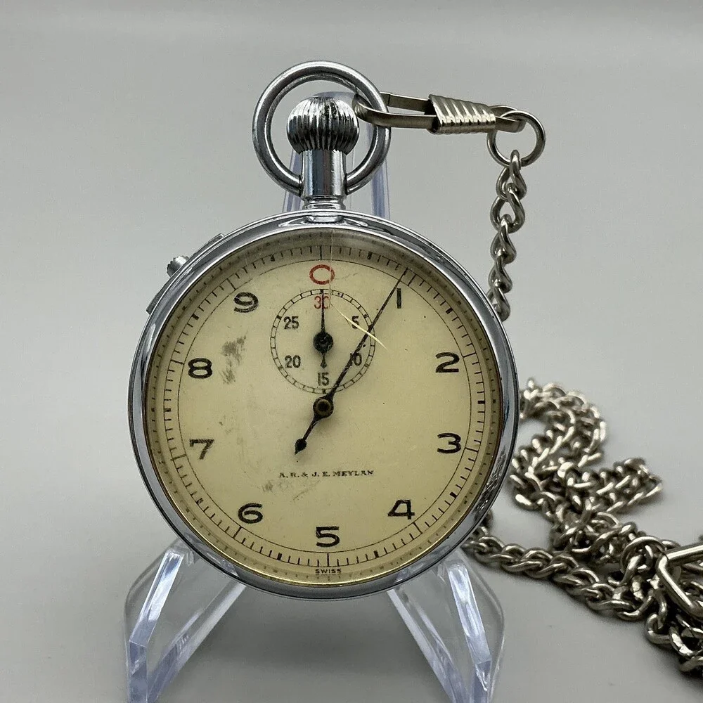 Vintage A.R. & J.E. Meylan Stop Watch Men 50mm 208A Mechanical Chain